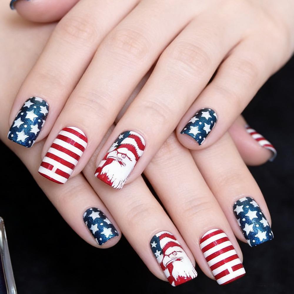 

24-Piece Independence Day Glitter Manicure Set: Short American Eagle False Nails