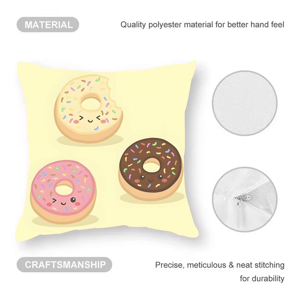 Cartoon D-Donuts Pillow Case  Anti-dustmite Pillowcase Invisible Zipper Silky Short Plush Sofa Cushion Cover