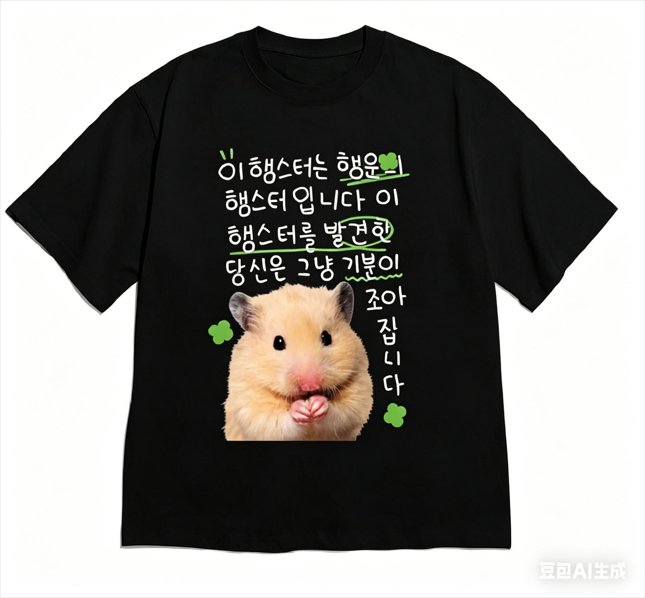 

Versatile Korean Lucky Hamster Shortsleeved Printed Tshirt Top Unisex Cute Kawaii Hamster Meme Graphic Casual Streetwear White 4XL