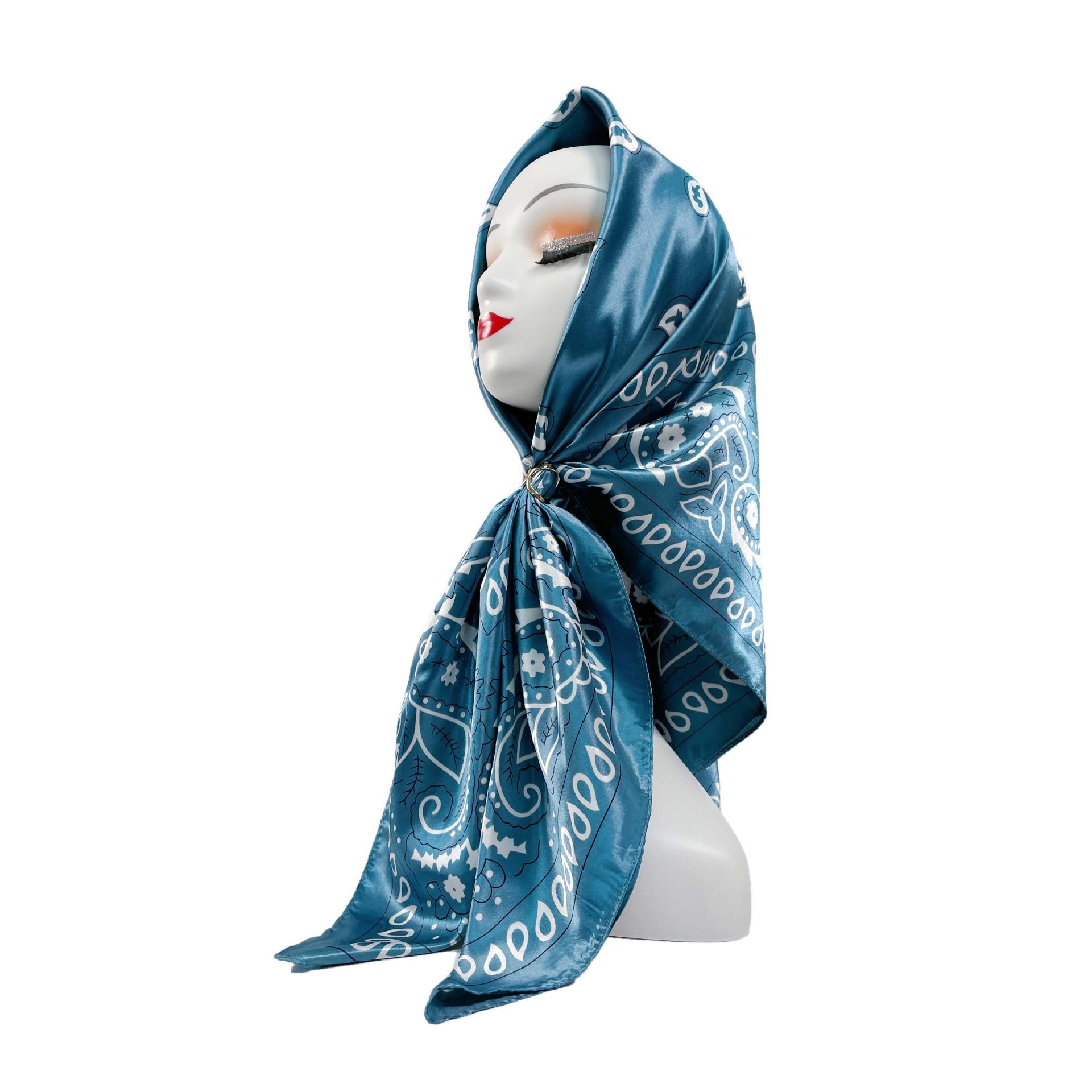 

Женский модный шелковый шарф, большой квадратный шарф 90 см, черно-белый тюрбан с принтом кешью, шелковый атласный платок, женский шарф 90*90cm