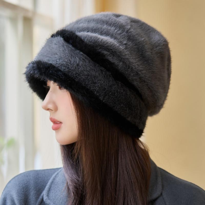 Plush Knitted Hat Autumn and Winter New Big Head Circumference Ear Protection Warm Hat Women's Fashion Rabbit Fur Hat