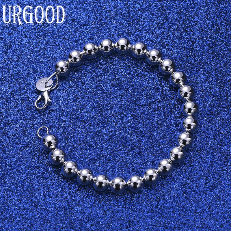 925 Sterling Silver Wedding Jewelry 8mm Beaded Chain Bracelet