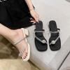 2025 Summer New Versatile Rhinestone French Thick Heel Set Toe Slippers Women Wear Sandals High-end Flip-flops