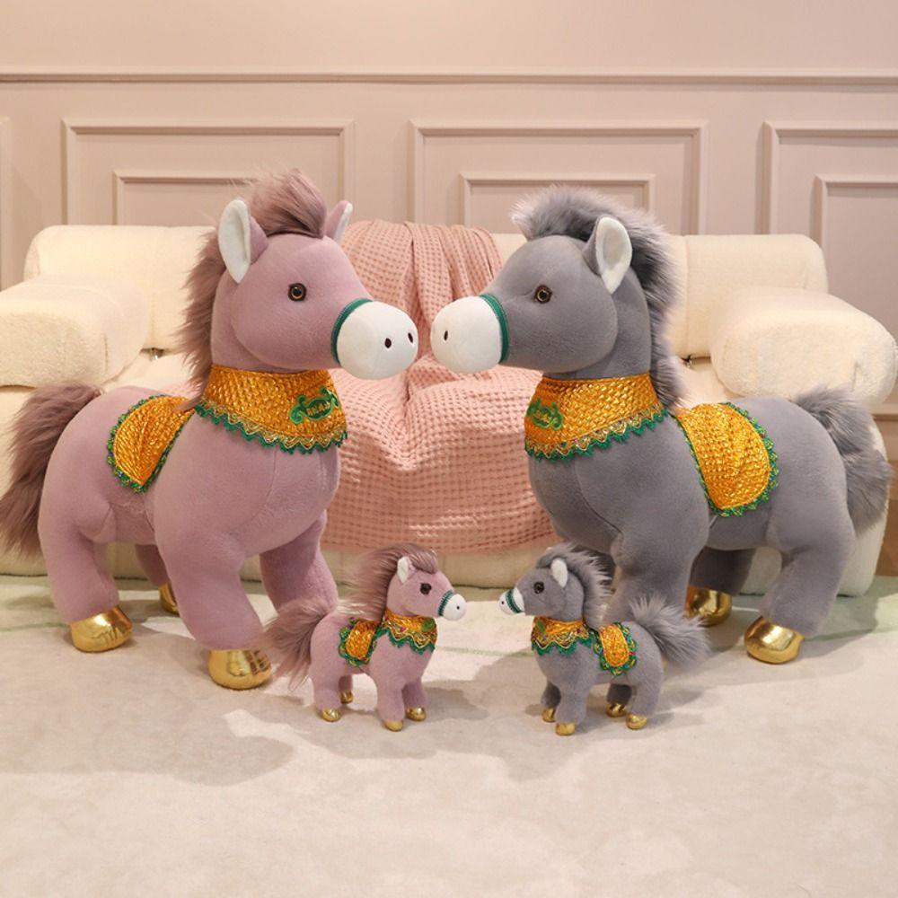 Traditional Mascot Horse Stuffed Toys 25cm Lucky Chinese Zodiac Horse Cute Cartoon Animal Pony Plush Doll New Year