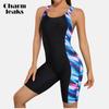 CHARMLEAKS Maiô esportivo feminino de uma peça, roupa de banho esportiva profissional, Boyleg, roupa de praia, colorblock