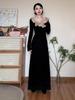 Elegant Hepburn Style French Black Knit Long Sleeve Dress - Women's Autumn 2025 Collection
