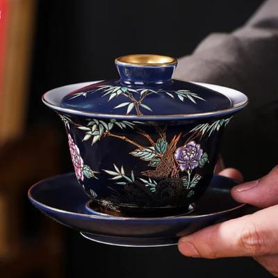 Ceramiczna Filiżanka do Herbaty ze Złotym Obrysem Chińska Filiżanka Mistrzowska Kung Fu Kreatywny Zestaw Prezentowy 6 Unikalnych Stylowych Akcesoriów do Picia Herbaty