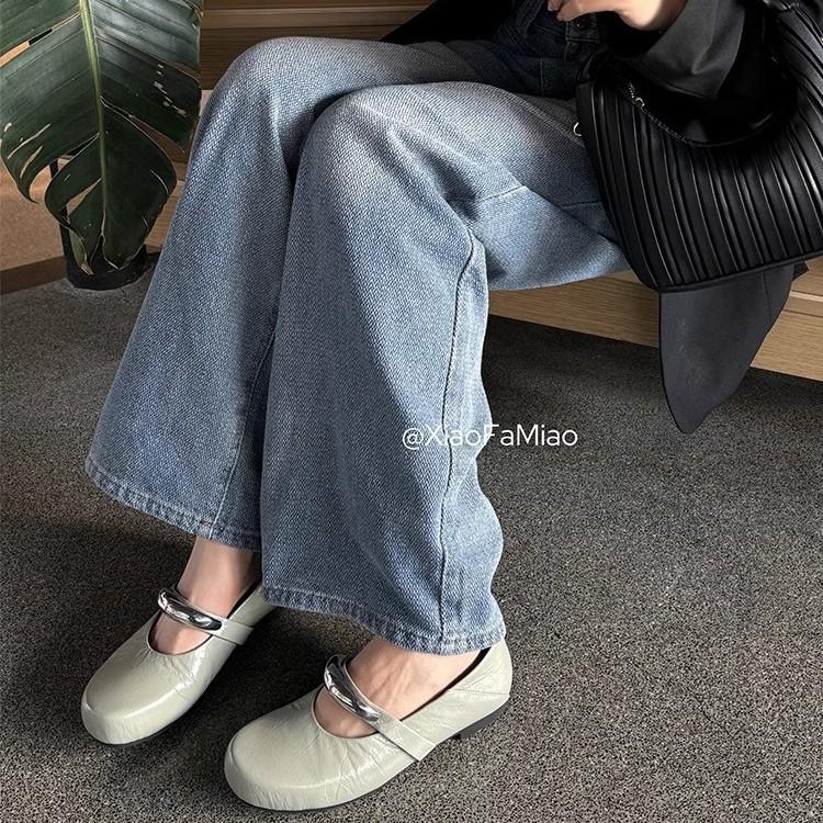 Hand-scratched red Mary Jane single shoes, new fashionable versatile flat-bottomed one-word light-mouth single shoes in spring and autumn 2025