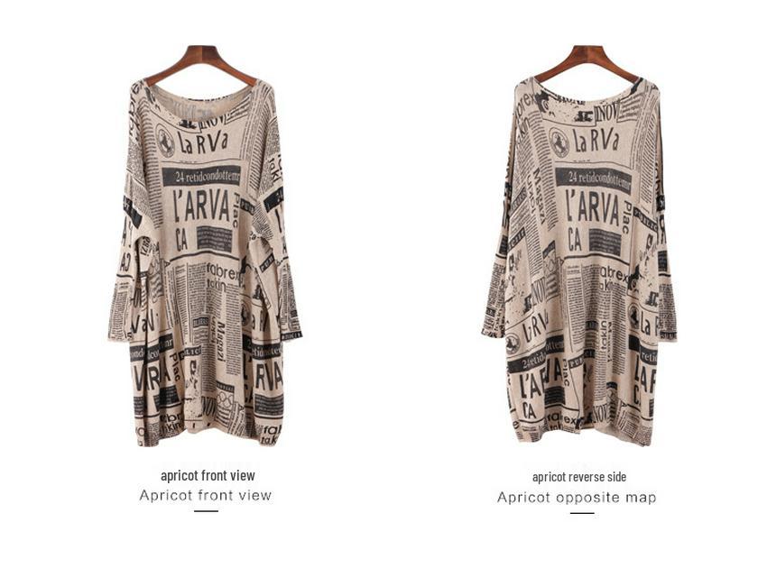 Autumn Plus Size Women's Newspaper Print Loose Knit Sweater