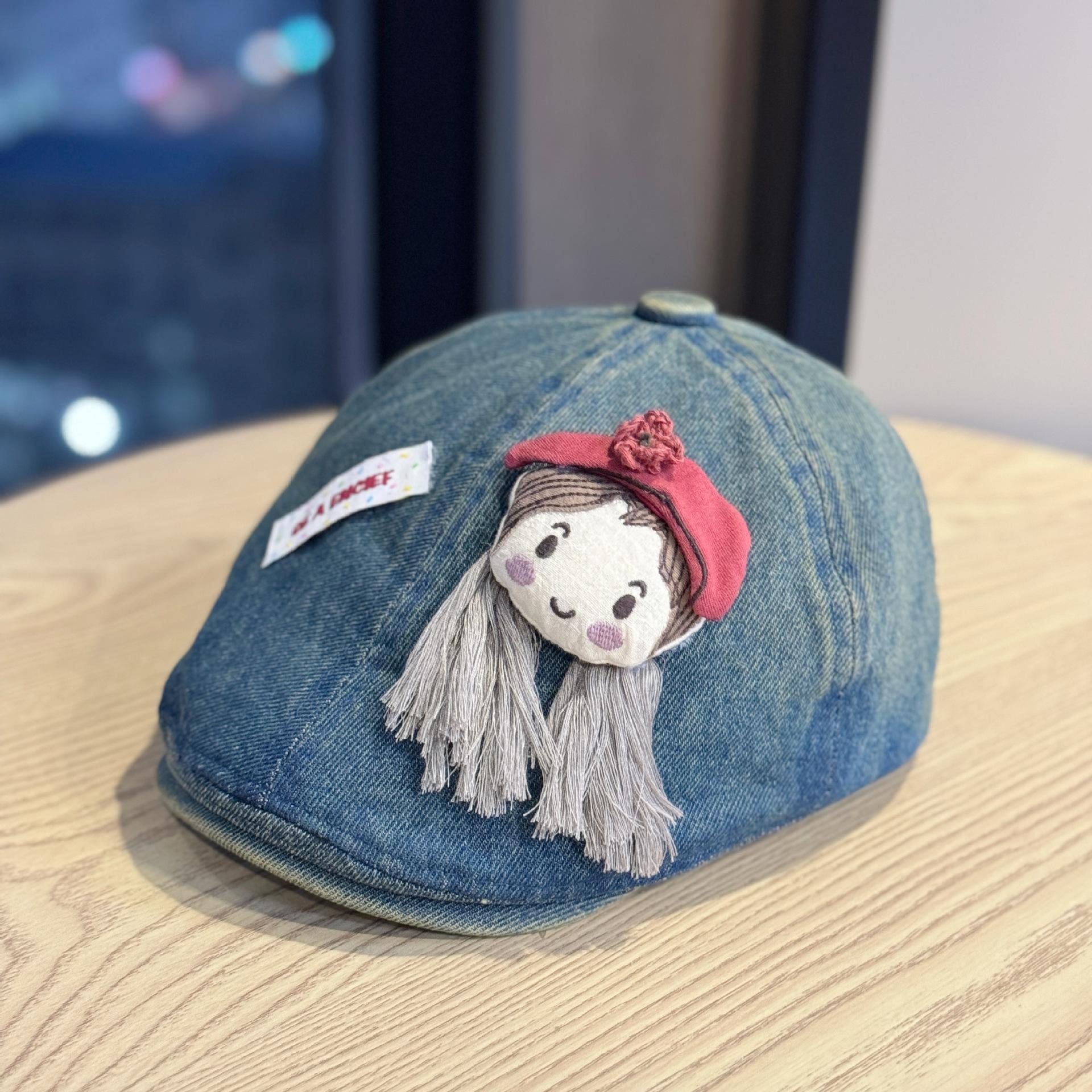

Cute little girl s bowknot denim beret, women s vintage duckbill beret, versatile and face-slimming artist hat Adult54-60Adjustable темно-синього кольору