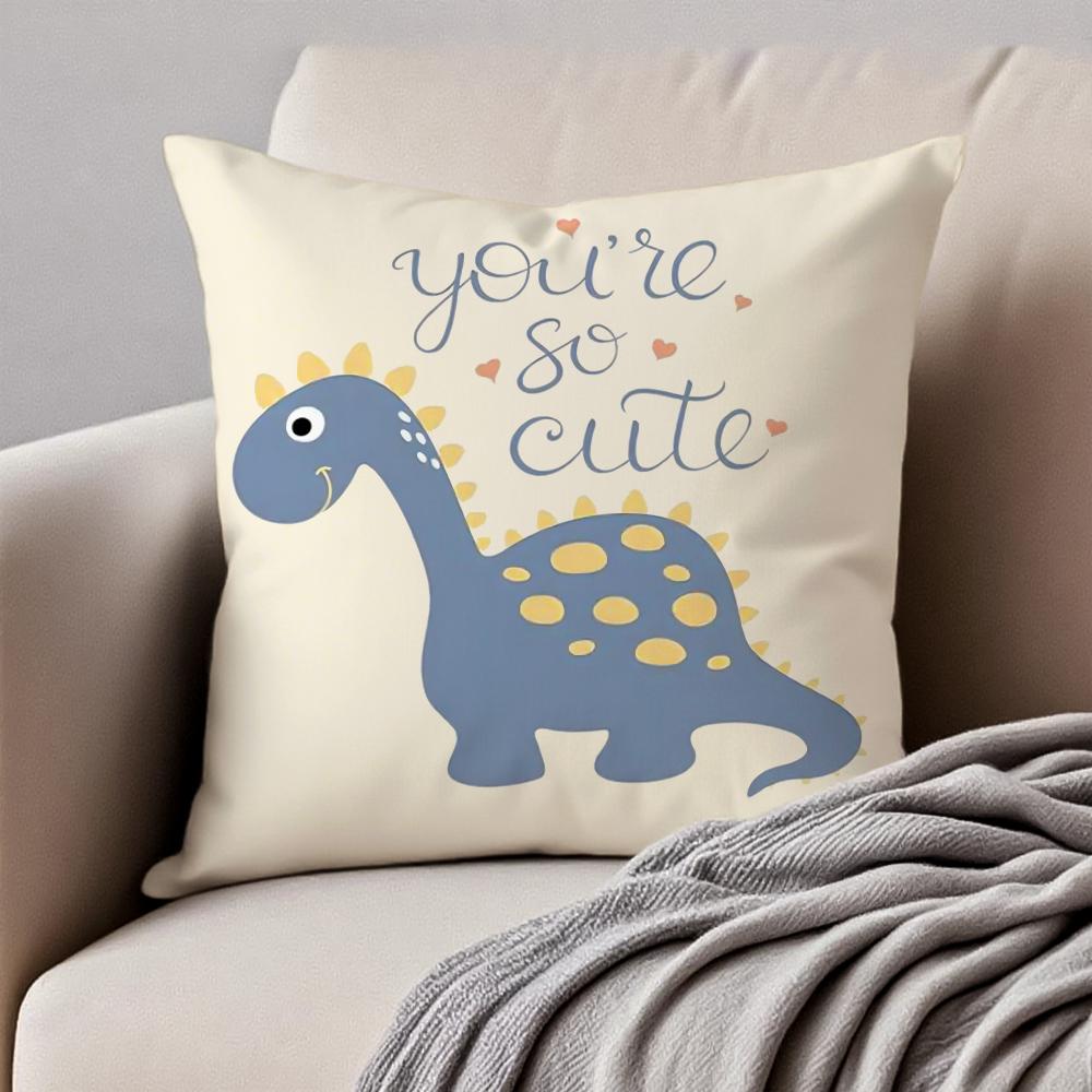 Cute Funny Art Dinosaur Cushion Cover Pillowcase Anti-Dustmite Invisible Zipper Short Plush Sofa Cushion