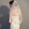 Elegant White Lace Wedding Veil Waist Length Appliqued Lace Veil with Comb Soft Tulle Bridal Veil