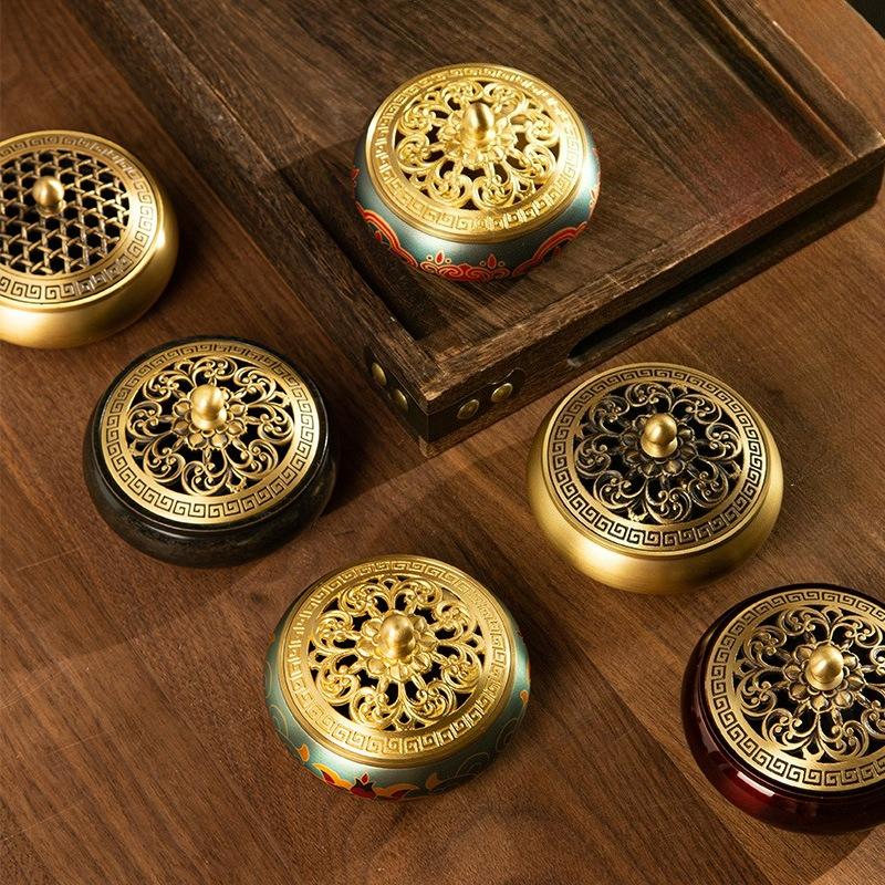 Copper Incense Burner with Stick Holder, Incense Stick Holder Cone Coil Holder with Fireproof Cotton for Madiation Yoga Spa