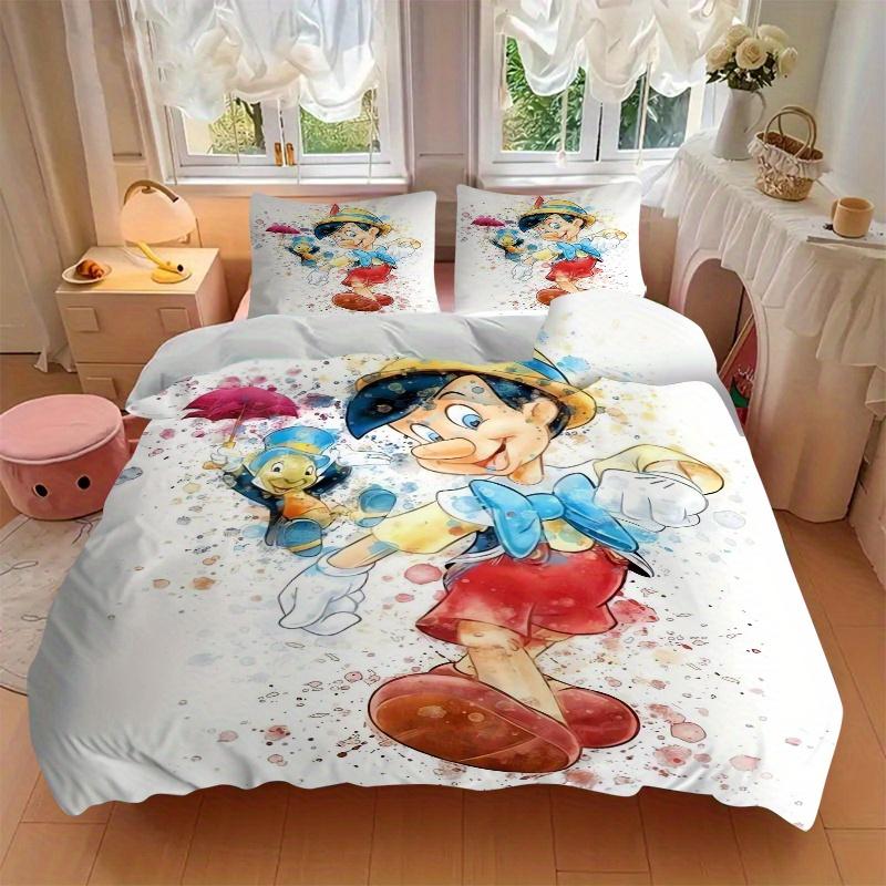 3pcs Pinocchio & Jiminy Cricket Watercolor Art Print Cover Set Ultra Soft, Breathable, and Comfortable Bedding with Stylish Design for Bedroom an