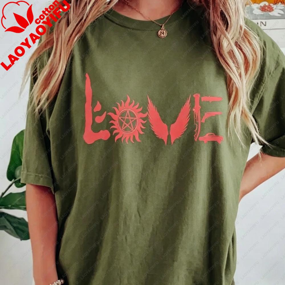 Supernatural Love Graphic Tee Winchester Brothers Shirt SPN TV Series Fans Gift T-shirtunisex Summer Casual Cotton Short Sleeve
