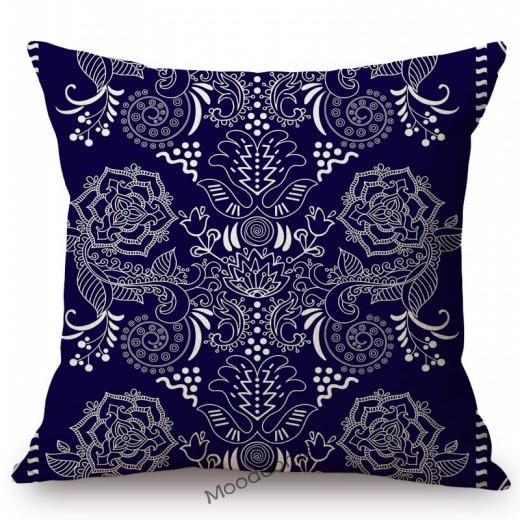 Traditional Delft Navy Blue Toile Floral Pattern Elegant Royal Luxury Home Decoration Cotton Linen Sofa Pillowcase Cushion Cover