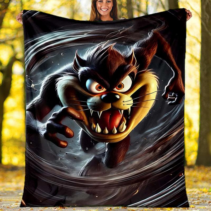 1pc Taz3 Theme Soft Flannel Throw Blanket - Digital Print, Polyester, Cozy for All Seasons, Perfect for Outdoor, and Travel
