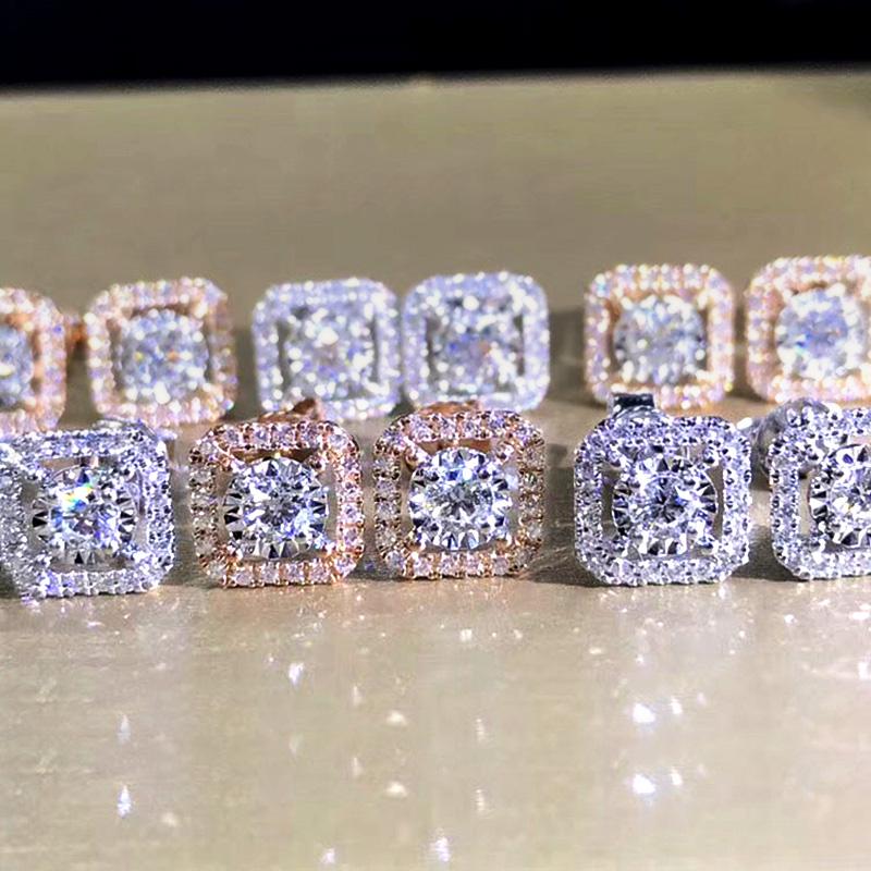 Simple Square Shaped Stud Earrings for Women Full Cubic Zirconia Shiny Wedding Jewelry Statement Earrings Wholesale Lots