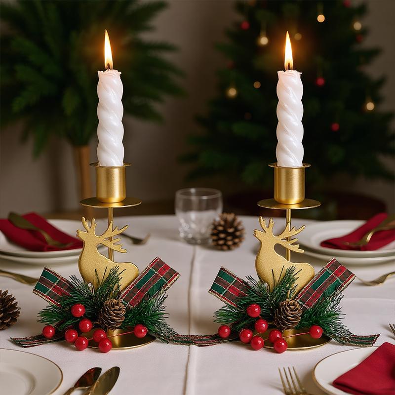 1PC Iron Artistic Deer Candlestick Stable Retro Christmas Personality Festive Use Repeatedly Atmosphere Candle Party