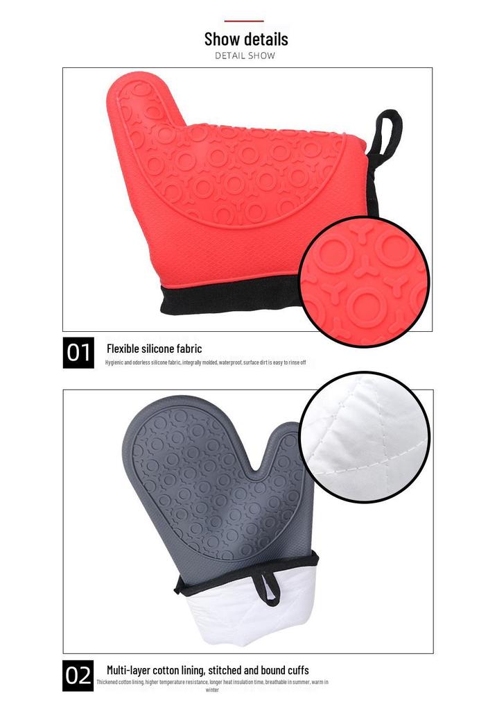 Nine Likes Thick Short Silicone Oven Gloves - Heat Resistant Kitchen Mitts with Two-Finger Design for Baking and Cooking