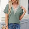 Women's Blouse Spring Summer Solid Color V-neck Folded Sleeves Ladies Top