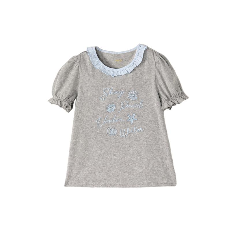 Deesha Girls Ruffle Embroidered Short Sleeve T-shirt 130