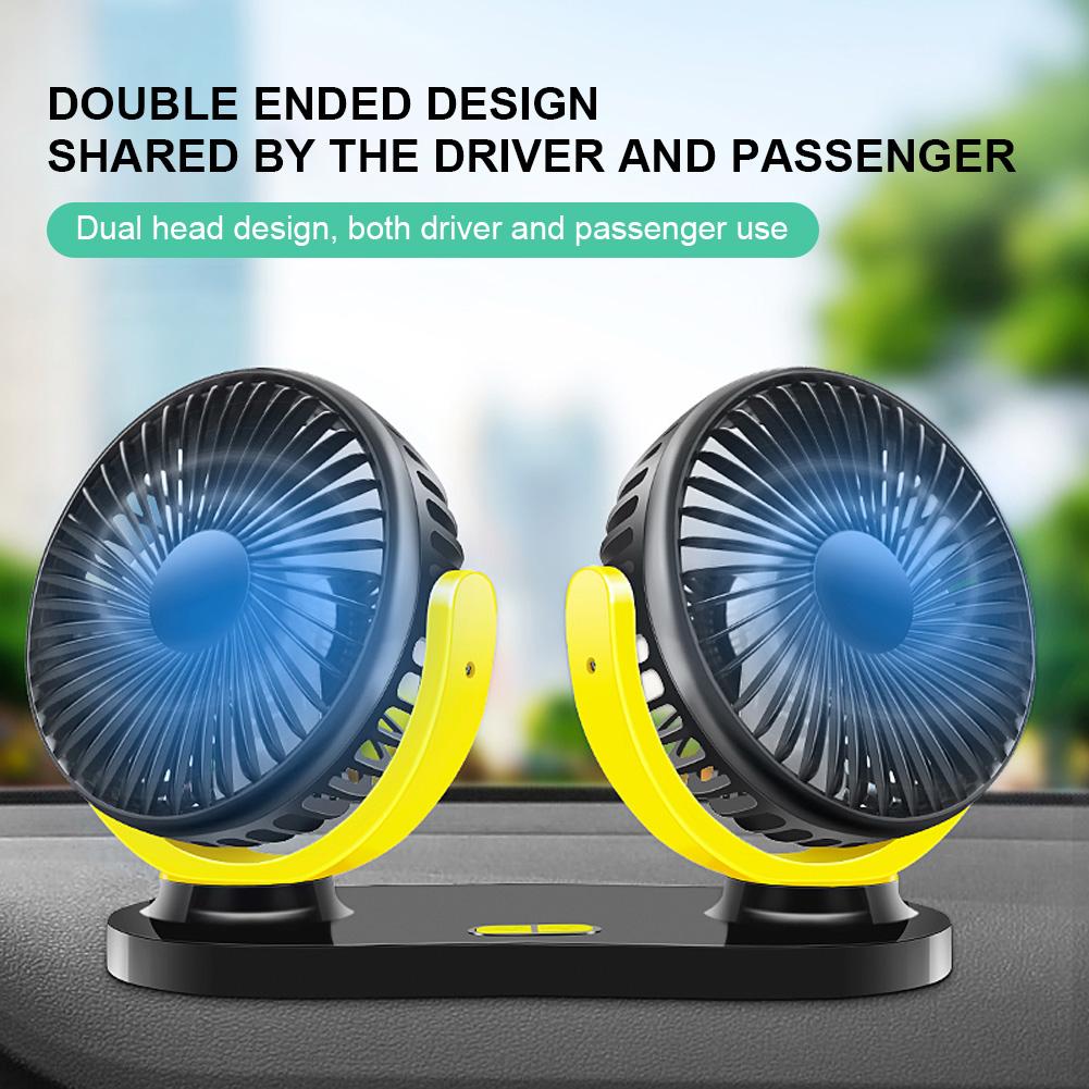 

New Car Cooling Fan 360° Adjustable Dual Head Cooling Air Fan Brushless Motor Low Noise USB Automobile Vehicle Fan For Car Use