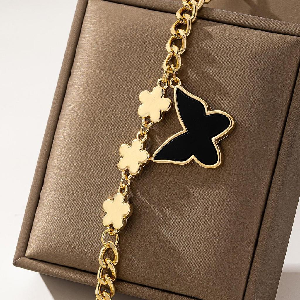 Personalized Versatile Patchwork Butterfly and Four-Leaf Clover Anklet Jewelry