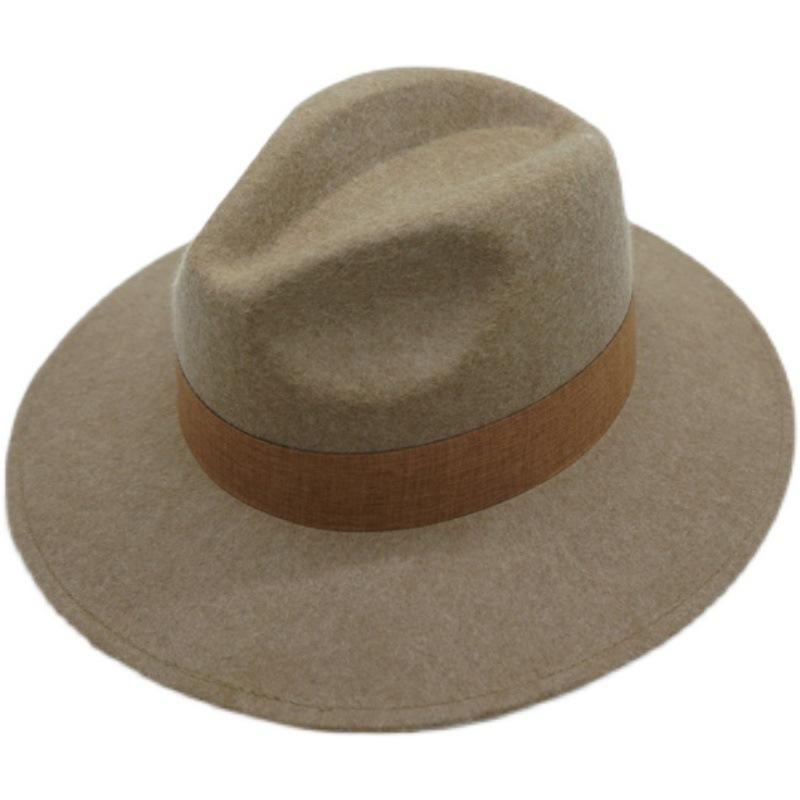 French Japanese Retro Elegant Brown Coffee Mocha Camel Wide Brim Wool Woolen Jazz Top Hat Women'S Autumn And Winter Felt Tide