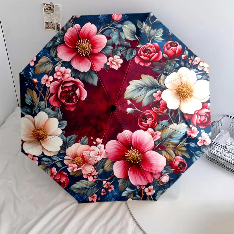 1 Stück Automatischer Faltregenschirm - Buntes Blumenmuster, Tragbares & Faltbares Design mit 8 Speichen, Weihnachts-Geburtstagsgeschenke