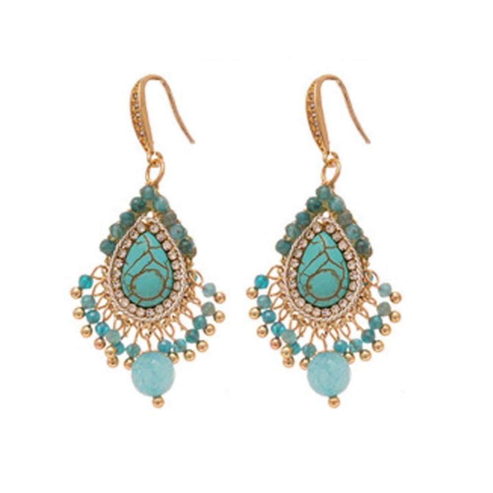 Pearl Flower Shape Bohemian Turquoise Earrings Bohemia Style Earrings Pendant  Summer Party