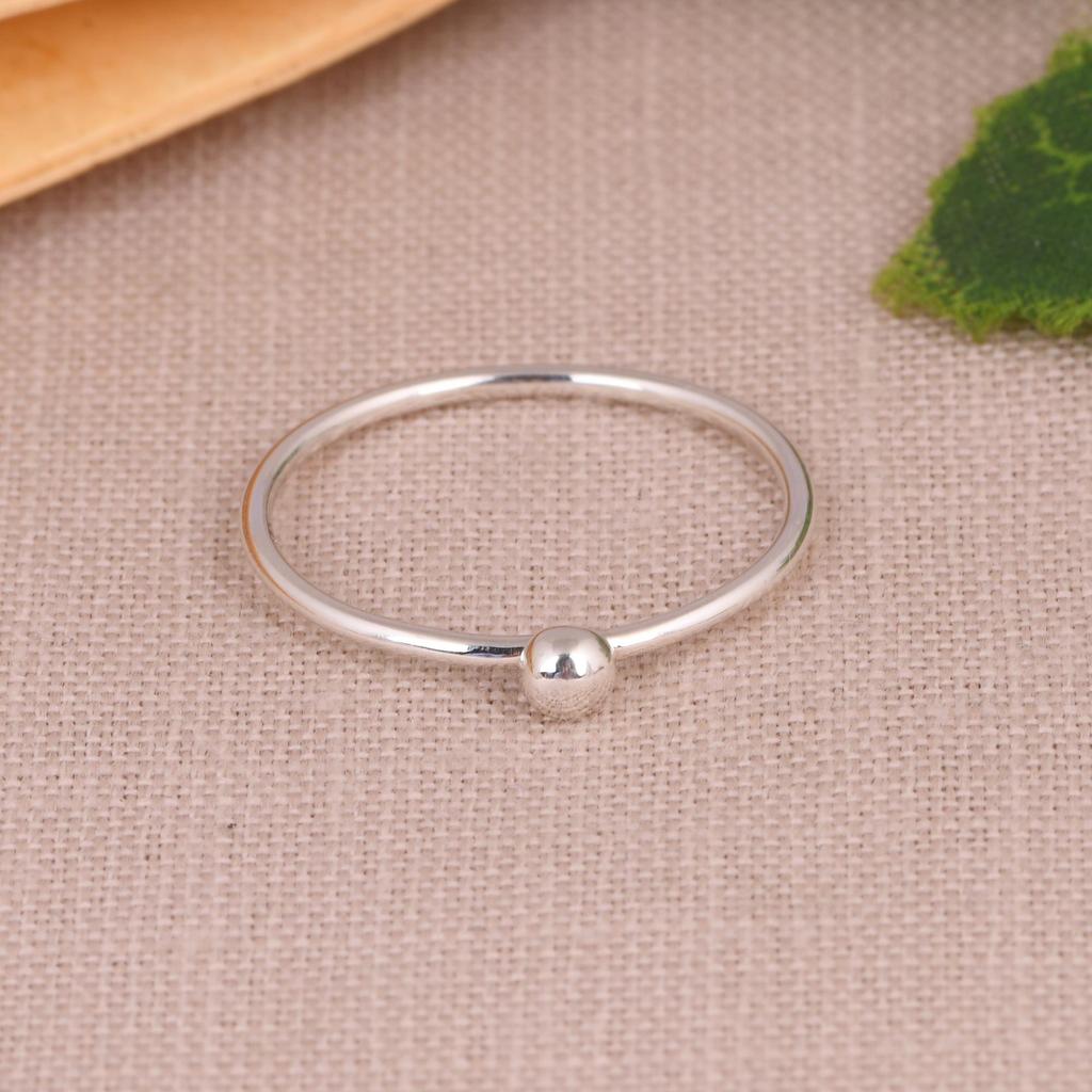 Modern Minimal Silver Ball Ring, Thin Sterling Silver Band, Elegant Stackable Ring for Women.