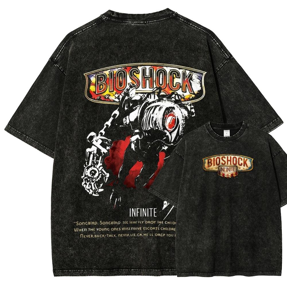 

Bioshock Washed T shirt personality Clothes New Model Anime T-shirt Year round clothing Plus Size Unisex Streetwear soft tee L