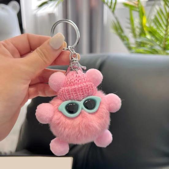 Keychain Cartoon Doll Wearing Hat Glasses Decor Imitation Rabbit Fur Charm Key Chain Keys