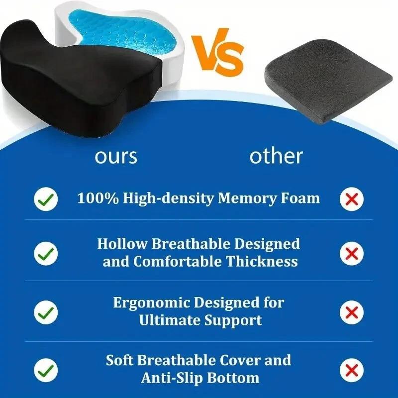Non Slip Gel Cushion Memory Foam Cushion Coccyx Orthopedic Chair Cushion Pressure Tailbone Back Pain Relief For Office Car