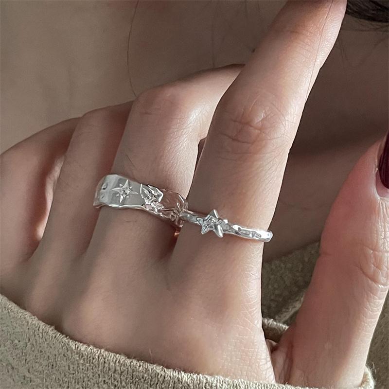 Silver Color Star Rings for Women Men Fashion Geometric Handmade Irregular Vintage Ring Party Christmas Gifts