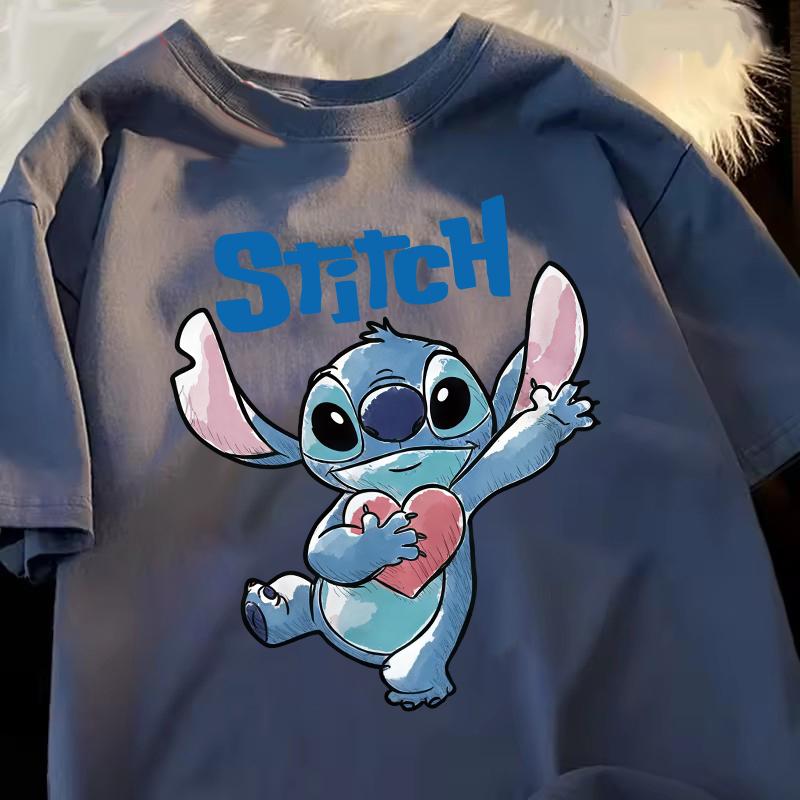 Funny 100 Cotton Stitch Love Graphic Print TShirt for Women Casual Short Sleeve Tee Cartoon Design