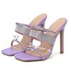 Purple Transparent PVC Band Rivet Women's Slippers Square Head Sexy Peep Toe Rhinestones Super High Heels Summer Sandals