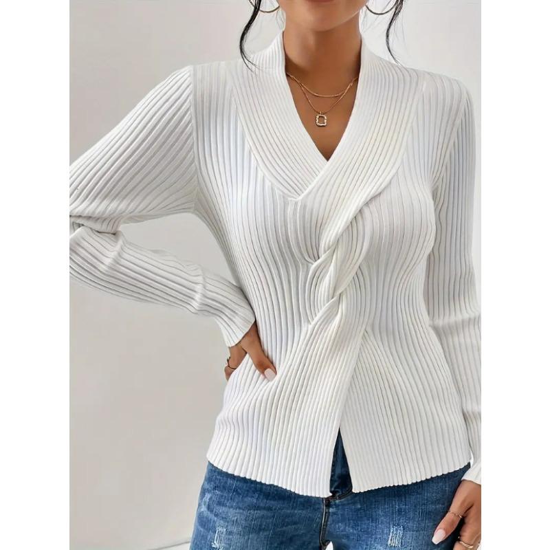 Women S Long Sleeve Solid Slim Fit Sweater With Ribbed Hem