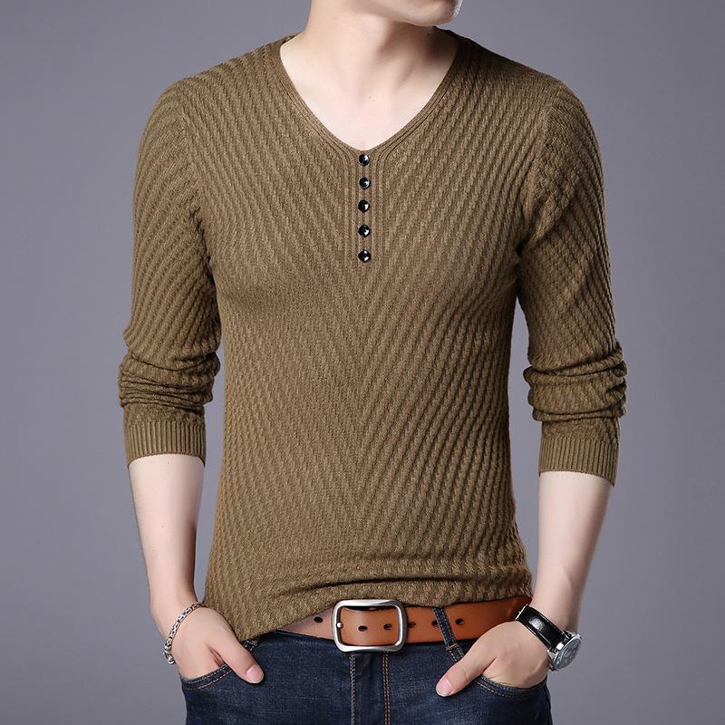Men s Black V-neck Henley Knit Sweater Textured Long Sleeve Casual Pullover M коричневый