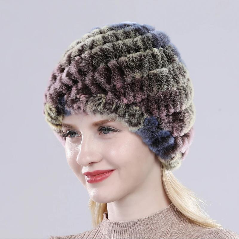 Hot Sale Russian Lady Natural Real Rex Rabbit Fur Hats Women Knitted Outdoor Rex Rabbit Fur Hat New Warm Real Fur Caps