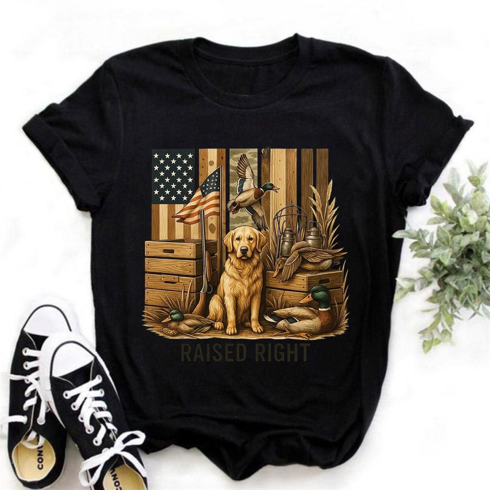 Vintage Southern Boy Duck Hunting Labrador Retriever Mallard Lake Sunset Outdoor Graphic Crewneck T-shirt S