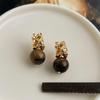 Medieval Style Liquid Irregular Tiger's Eye Stone Earrings Retro Light Luxury Maillard Style Earrings