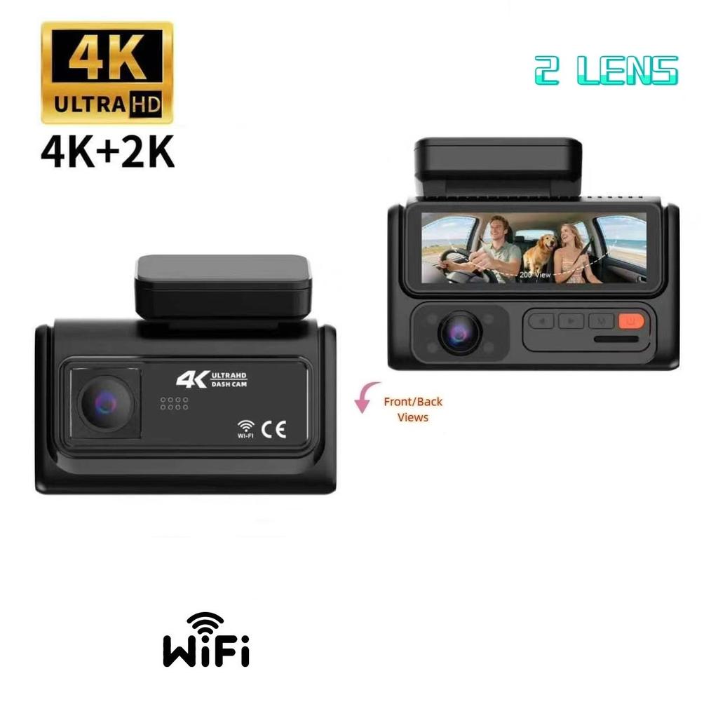 4K 2/3-Lens Dash Cam, WiFi, Night Vision, Phone Sync, 24-Hour Parking Monitor