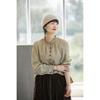 Original Women's Retro Green Hemp Stand-up Collar Embroidered Casual Shirt - New Chinese Style