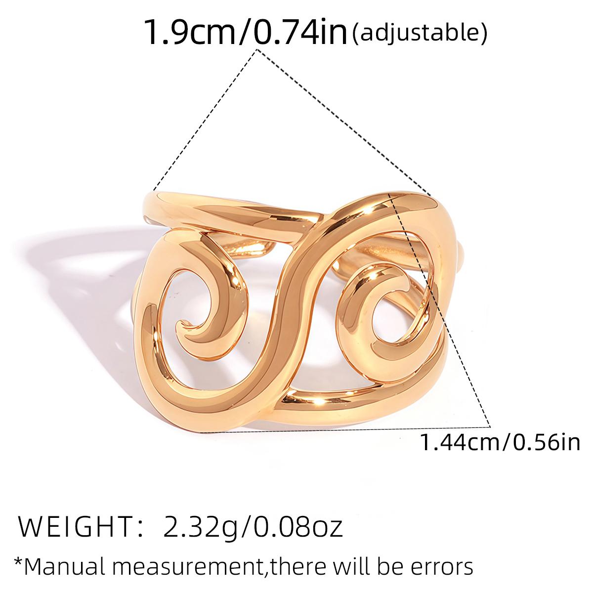 

Stainless Steel Spiral Adjustable Open Rings for Women 18K Gold Plated Waterproof High Quality Ladies Zircon For Vacation Etc resizable