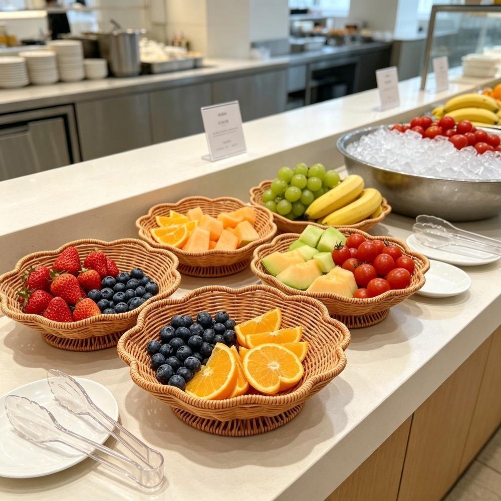 Handwoven Scalloped Edge Woven Basket Shallow Fruit Snack Bowl for Tabletop Organizer Home Decor Living Room Kitchen Storage