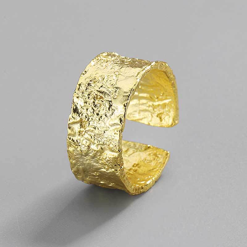 Korean Retro Wide Edge Irregular Tin Foil Open Ring for Women Adjustable Open