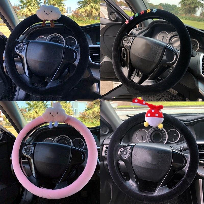 Steering Plush Car Wheel Cover Cartoon Print Four Seasons Installation Easy