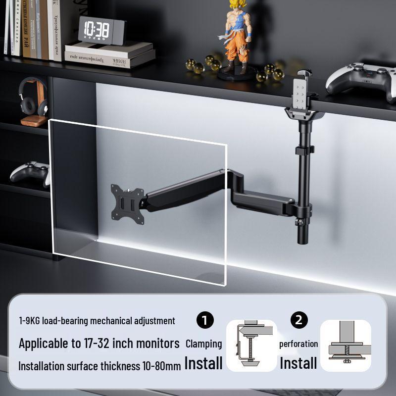 Laptop Stand with Adjustable Monitor Arm for Single/Dual Screens - Rotating and Lifting Functionality